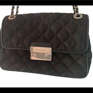 Michael Kors Quilted Denim Shoulder Purse/Crossbody with Silver Chain Strap NWT